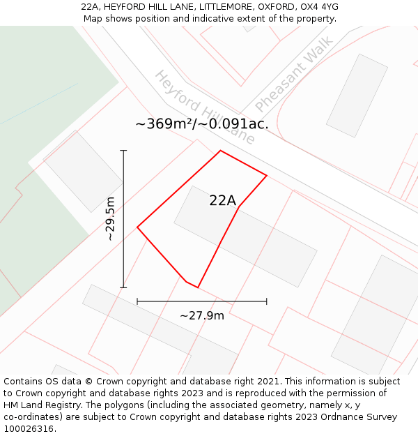 22A, HEYFORD HILL LANE, LITTLEMORE, OXFORD, OX4 4YG: Plot and title map