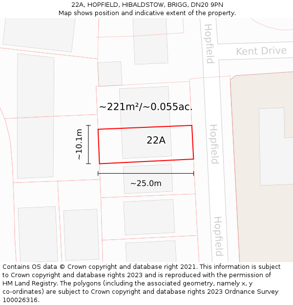 22A, HOPFIELD, HIBALDSTOW, BRIGG, DN20 9PN: Plot and title map