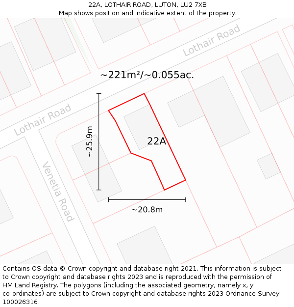 22A, LOTHAIR ROAD, LUTON, LU2 7XB: Plot and title map