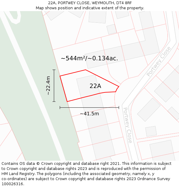 22A, PORTWEY CLOSE, WEYMOUTH, DT4 8RF: Plot and title map