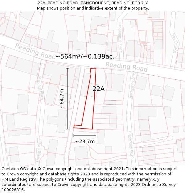22A, READING ROAD, PANGBOURNE, READING, RG8 7LY: Plot and title map