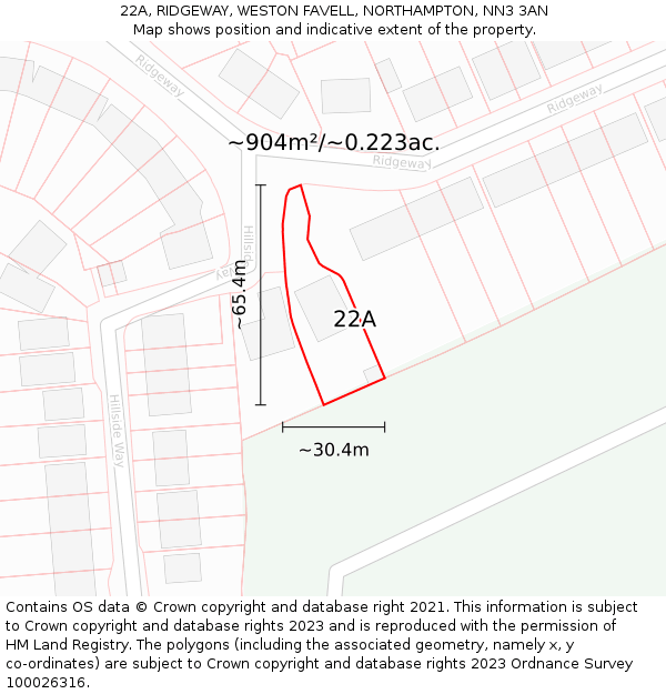 22A, RIDGEWAY, WESTON FAVELL, NORTHAMPTON, NN3 3AN: Plot and title map