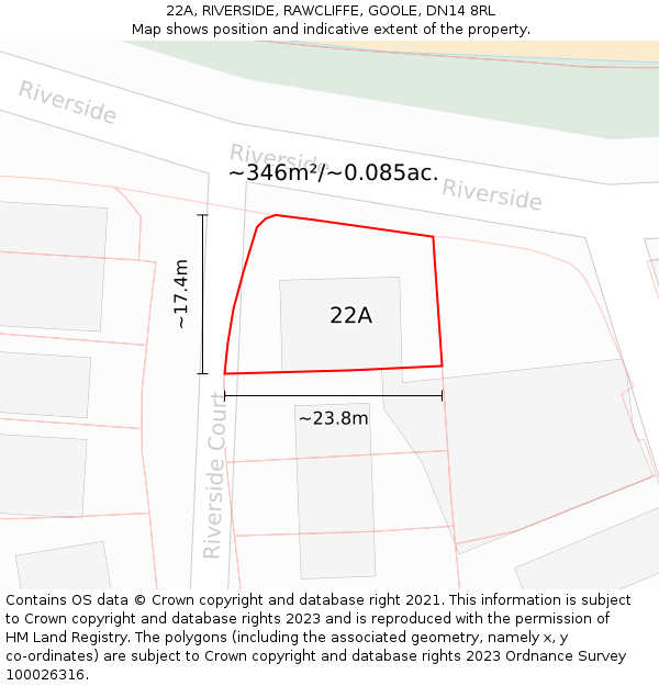 22A, RIVERSIDE, RAWCLIFFE, GOOLE, DN14 8RL: Plot and title map