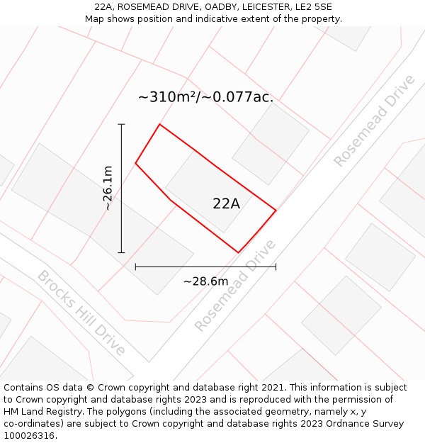 22A, ROSEMEAD DRIVE, OADBY, LEICESTER, LE2 5SE: Plot and title map