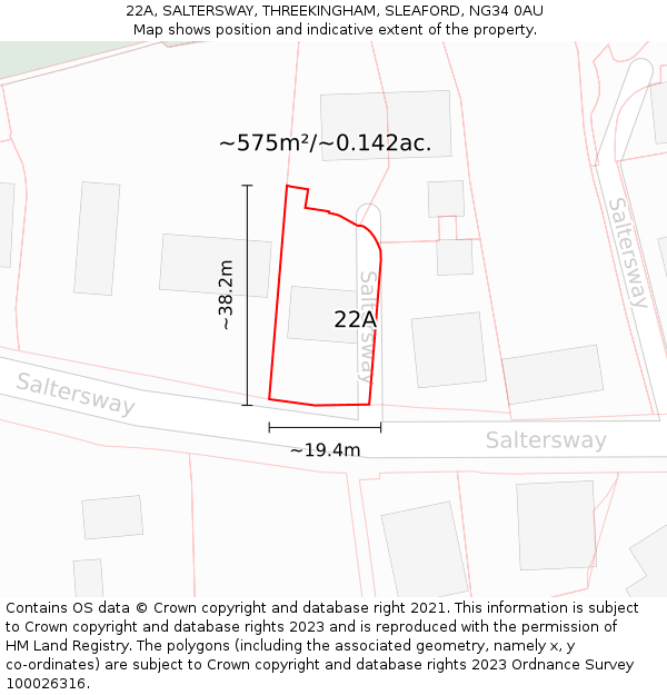 22A, SALTERSWAY, THREEKINGHAM, SLEAFORD, NG34 0AU: Plot and title map