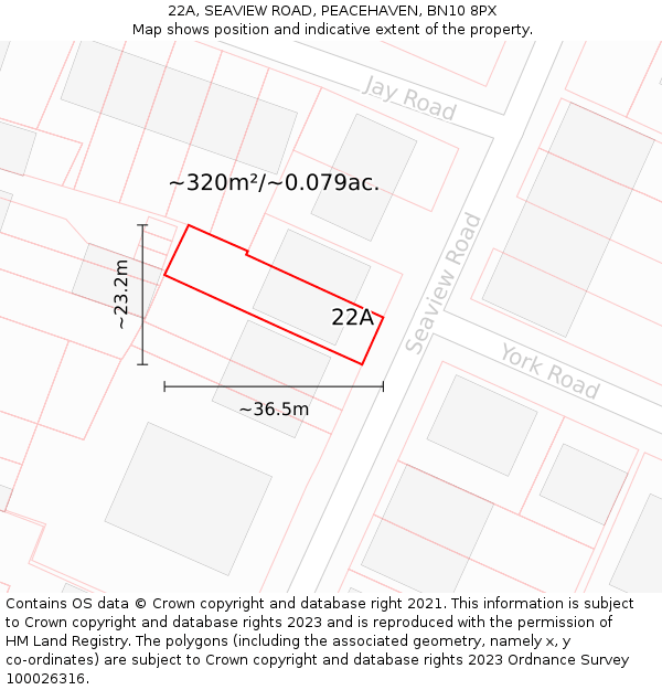 22A, SEAVIEW ROAD, PEACEHAVEN, BN10 8PX: Plot and title map