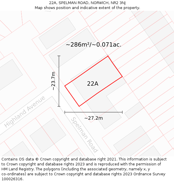 22A, SPELMAN ROAD, NORWICH, NR2 3NJ: Plot and title map