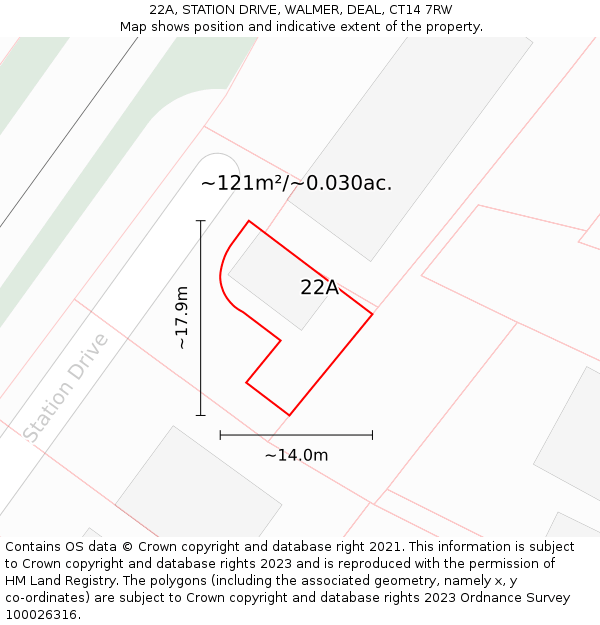 22A, STATION DRIVE, WALMER, DEAL, CT14 7RW: Plot and title map