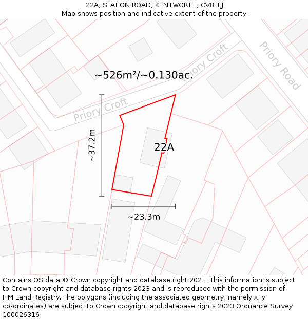 22A, STATION ROAD, KENILWORTH, CV8 1JJ: Plot and title map