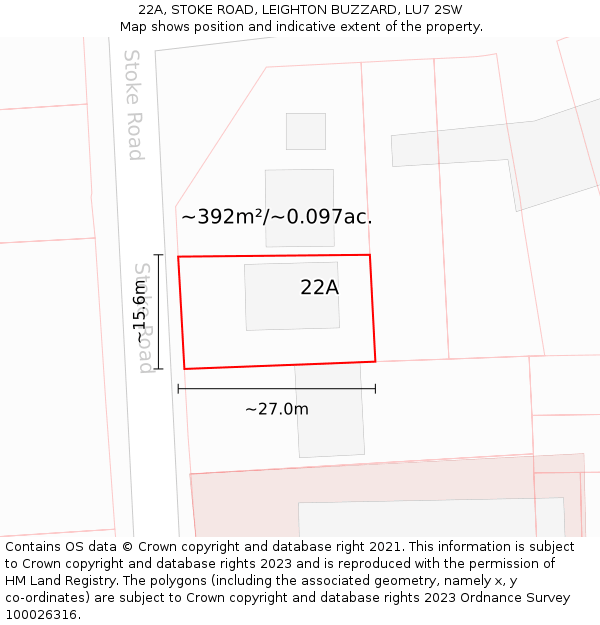 22A, STOKE ROAD, LEIGHTON BUZZARD, LU7 2SW: Plot and title map