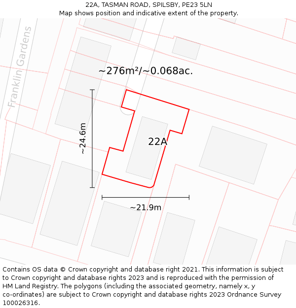 22A, TASMAN ROAD, SPILSBY, PE23 5LN: Plot and title map