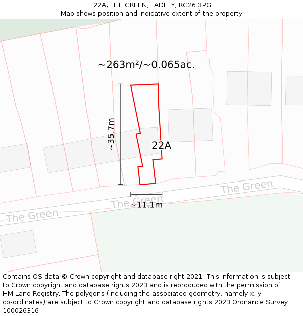 22A, THE GREEN, TADLEY, RG26 3PG: Plot and title map