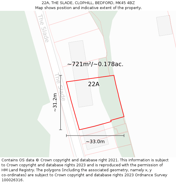 22A, THE SLADE, CLOPHILL, BEDFORD, MK45 4BZ: Plot and title map
