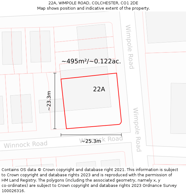 22A, WIMPOLE ROAD, COLCHESTER, CO1 2DE: Plot and title map