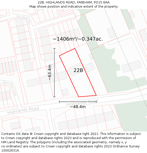 22B, HIGHLANDS ROAD, FAREHAM, PO15 6AA: Plot and title map