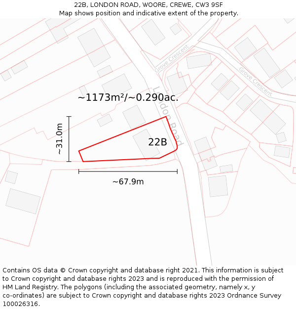 22B, LONDON ROAD, WOORE, CREWE, CW3 9SF: Plot and title map