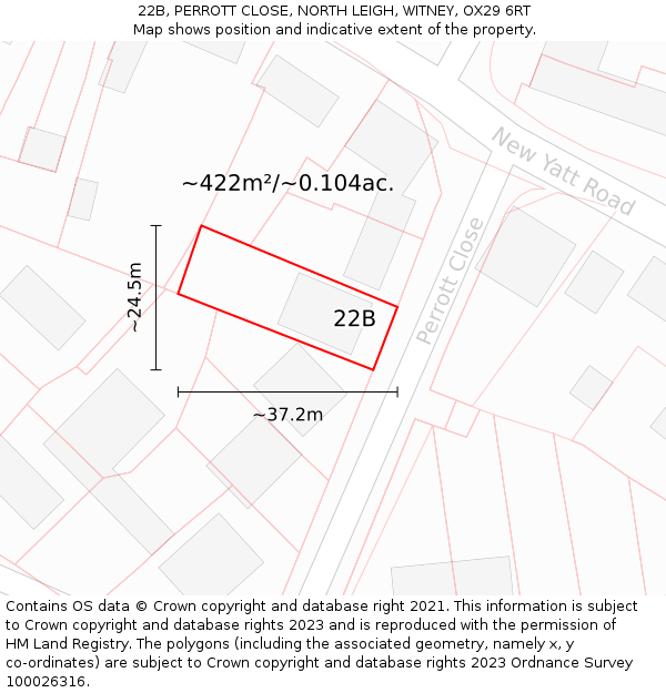 22B, PERROTT CLOSE, NORTH LEIGH, WITNEY, OX29 6RT: Plot and title map