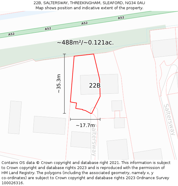 22B, SALTERSWAY, THREEKINGHAM, SLEAFORD, NG34 0AU: Plot and title map