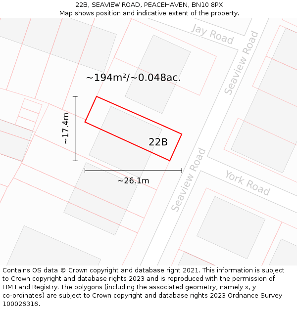 22B, SEAVIEW ROAD, PEACEHAVEN, BN10 8PX: Plot and title map