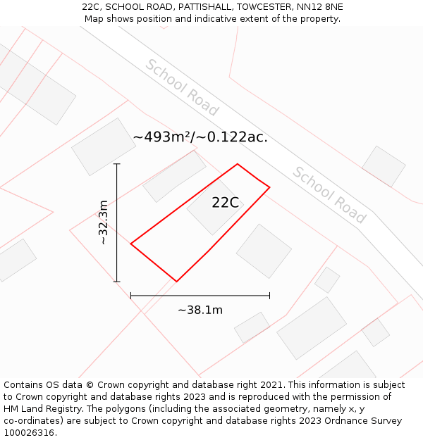 22C, SCHOOL ROAD, PATTISHALL, TOWCESTER, NN12 8NE: Plot and title map