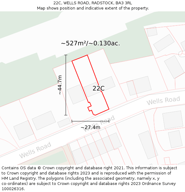 22C, WELLS ROAD, RADSTOCK, BA3 3RL: Plot and title map