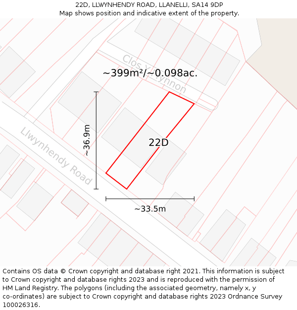 22D, LLWYNHENDY ROAD, LLANELLI, SA14 9DP: Plot and title map