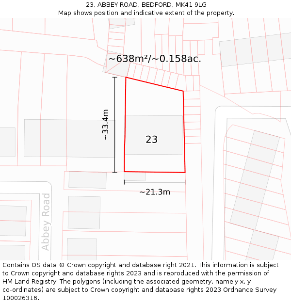 23, ABBEY ROAD, BEDFORD, MK41 9LG: Plot and title map