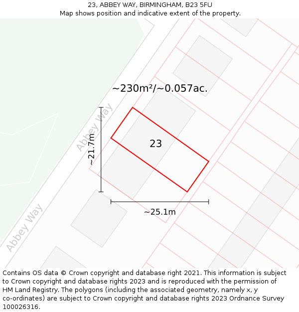 23, ABBEY WAY, BIRMINGHAM, B23 5FU: Plot and title map