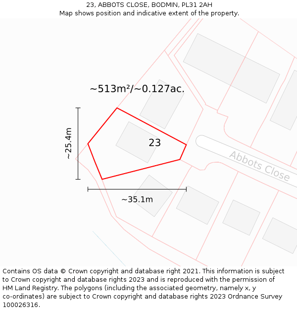 23, ABBOTS CLOSE, BODMIN, PL31 2AH: Plot and title map