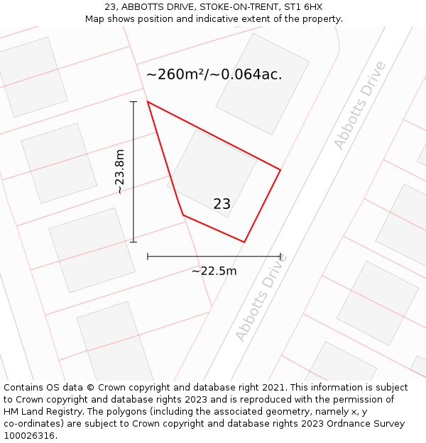 23, ABBOTTS DRIVE, STOKE-ON-TRENT, ST1 6HX: Plot and title map