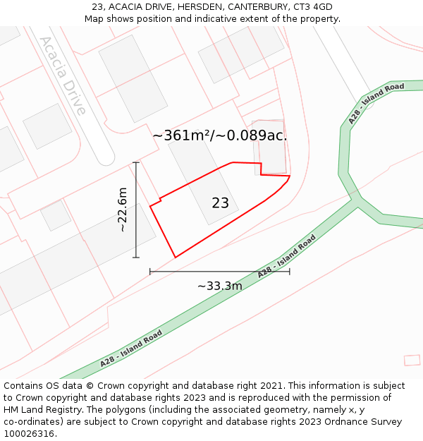 23, ACACIA DRIVE, HERSDEN, CANTERBURY, CT3 4GD: Plot and title map