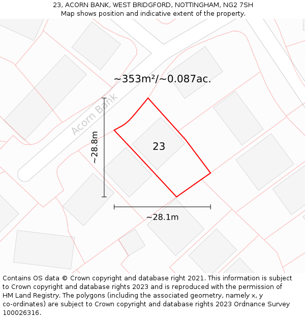 23, ACORN BANK, WEST BRIDGFORD, NOTTINGHAM, NG2 7SH: Plot and title map