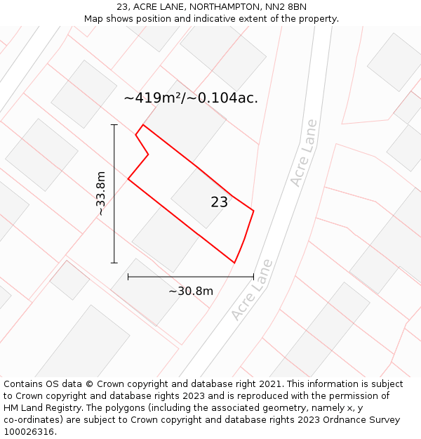 23, ACRE LANE, NORTHAMPTON, NN2 8BN: Plot and title map