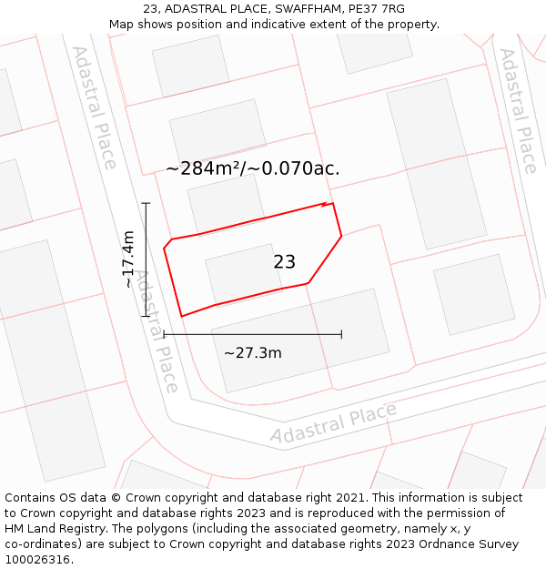 23, ADASTRAL PLACE, SWAFFHAM, PE37 7RG: Plot and title map