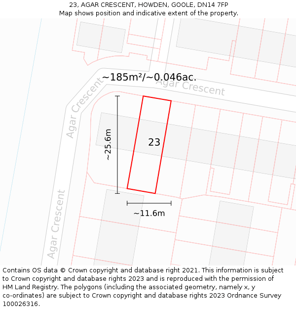 23, AGAR CRESCENT, HOWDEN, GOOLE, DN14 7FP: Plot and title map