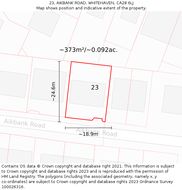 23, AIKBANK ROAD, WHITEHAVEN, CA28 6LJ: Plot and title map