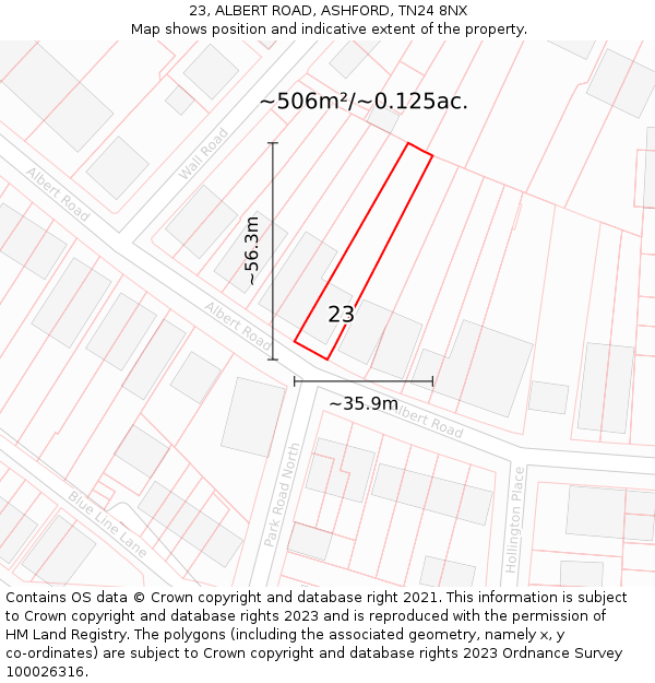 23, ALBERT ROAD, ASHFORD, TN24 8NX: Plot and title map