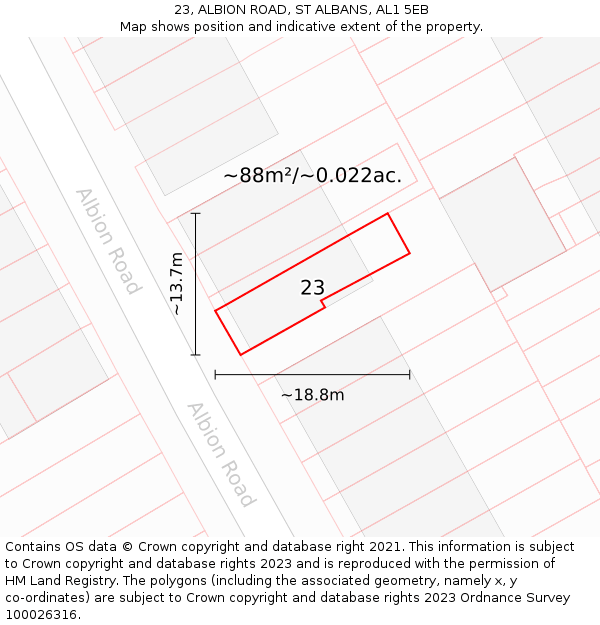 23, ALBION ROAD, ST ALBANS, AL1 5EB: Plot and title map