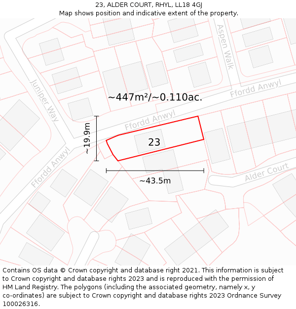 23, ALDER COURT, RHYL, LL18 4GJ: Plot and title map