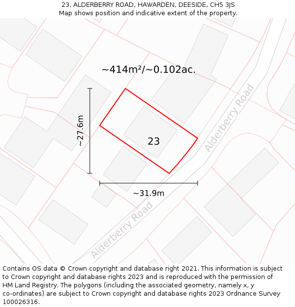 23, ALDERBERRY ROAD, HAWARDEN, DEESIDE, CH5 3JS: Plot and title map