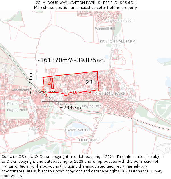 23, ALDOUS WAY, KIVETON PARK, SHEFFIELD, S26 6SH: Plot and title map