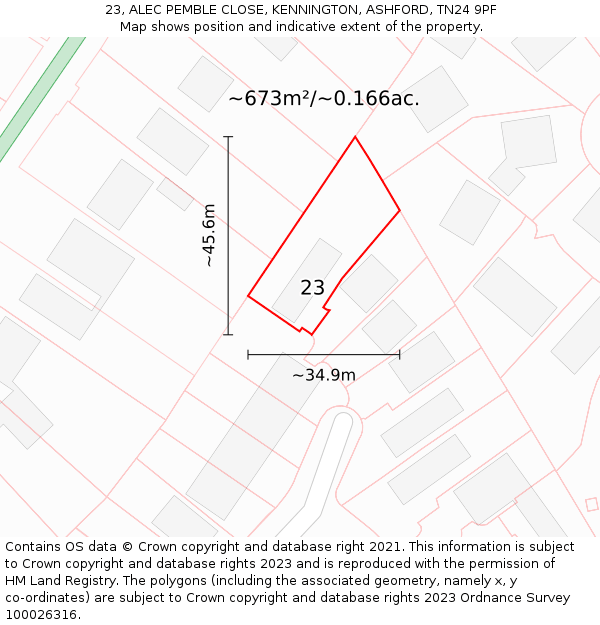 23, ALEC PEMBLE CLOSE, KENNINGTON, ASHFORD, TN24 9PF: Plot and title map