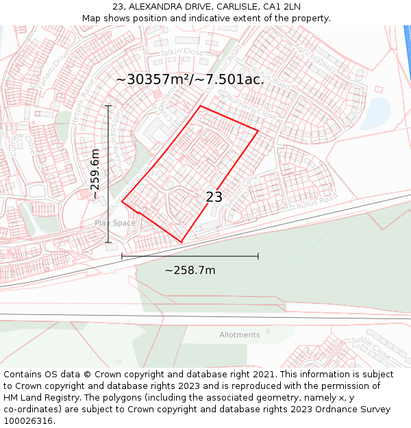 23, ALEXANDRA DRIVE, CARLISLE, CA1 2LN: Plot and title map