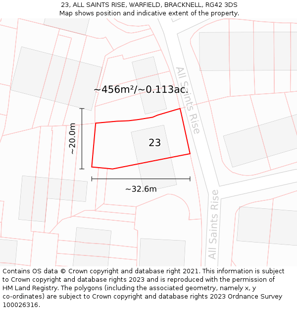 23, ALL SAINTS RISE, WARFIELD, BRACKNELL, RG42 3DS: Plot and title map