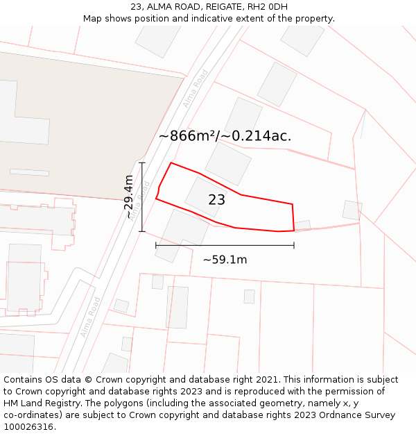 23, ALMA ROAD, REIGATE, RH2 0DH: Plot and title map