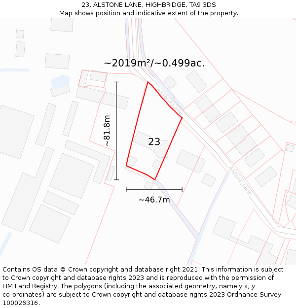 23, ALSTONE LANE, HIGHBRIDGE, TA9 3DS: Plot and title map