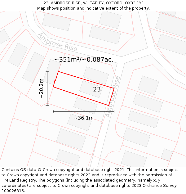 23, AMBROSE RISE, WHEATLEY, OXFORD, OX33 1YF: Plot and title map