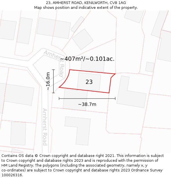 23, AMHERST ROAD, KENILWORTH, CV8 1AG: Plot and title map