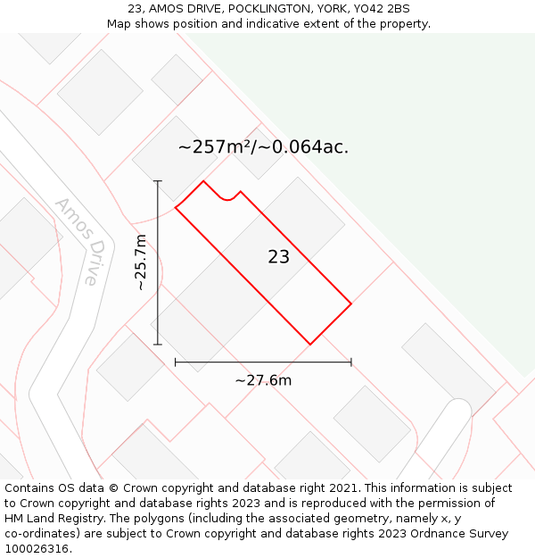 23, AMOS DRIVE, POCKLINGTON, YORK, YO42 2BS: Plot and title map