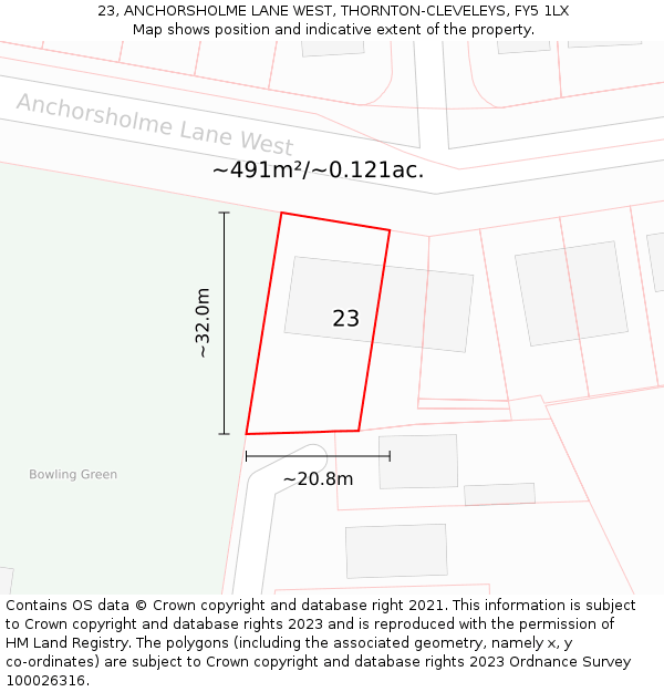 23, ANCHORSHOLME LANE WEST, THORNTON-CLEVELEYS, FY5 1LX: Plot and title map